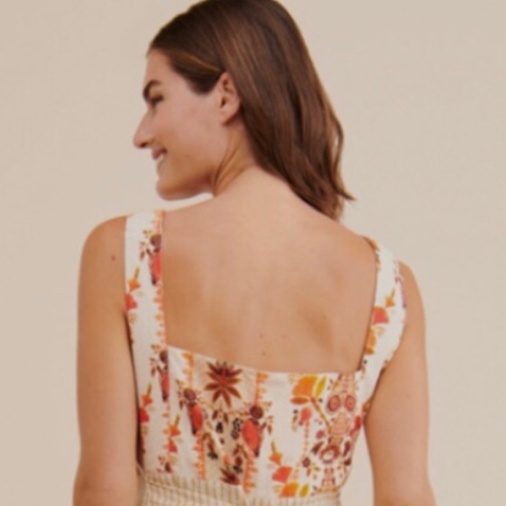AGUA BENDITA GOLDENROD BUTTON MIDI DRESS BY ANTHROPOLOGIE FLORAL COTTON DRESS - Picture 4 of 16